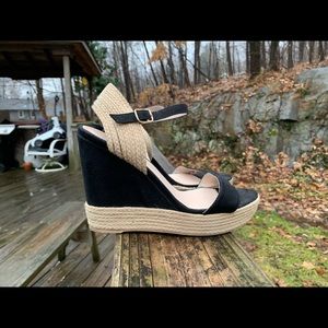 Jute black suede wedges
